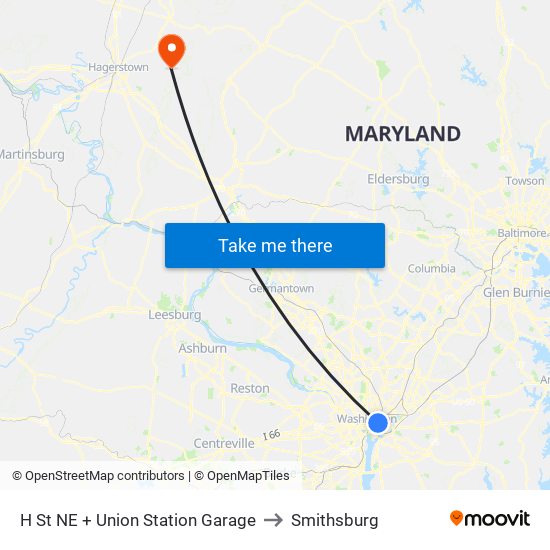 H St Ne+Union Station Garage to Smithsburg map