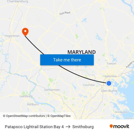 Patapsco Lightrail Station Bay 4 to Smithsburg map