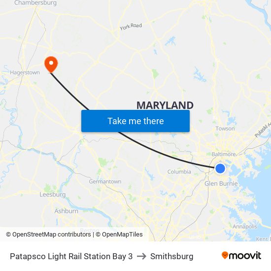 Patapsco Light Rail Station Bay 3 to Smithsburg map