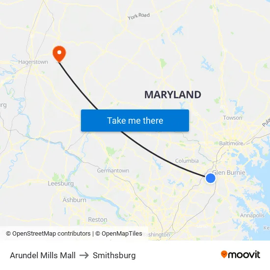 Arundel Mills Mall to Smithsburg map