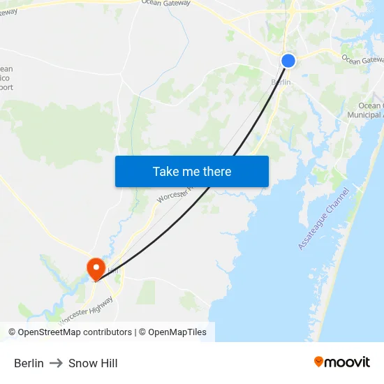 Berlin to Snow Hill map
