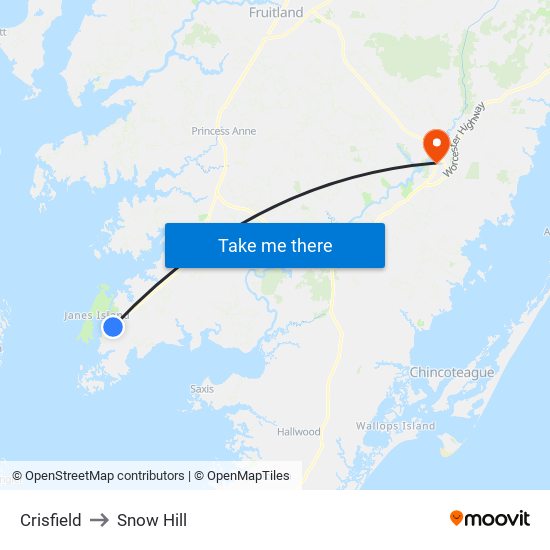 Crisfield to Snow Hill map