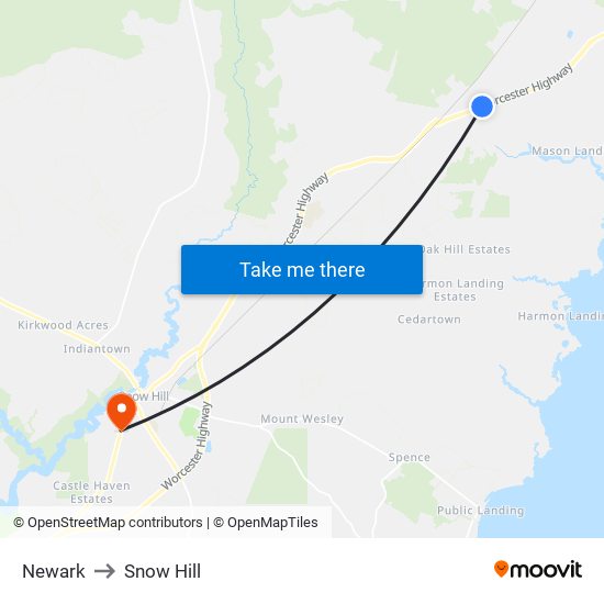 Newark to Snow Hill map