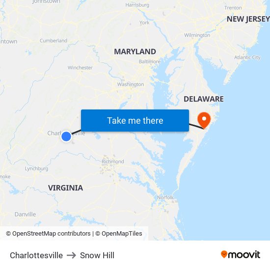 Charlottesville to Snow Hill map