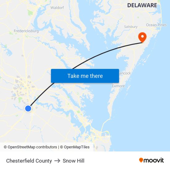 Chesterfield County to Snow Hill map