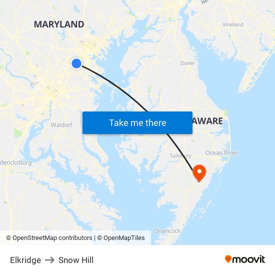 Elkridge to Snow Hill map