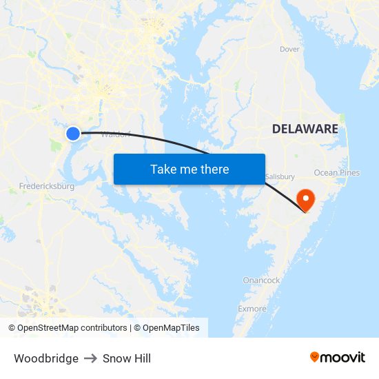 Woodbridge to Snow Hill map