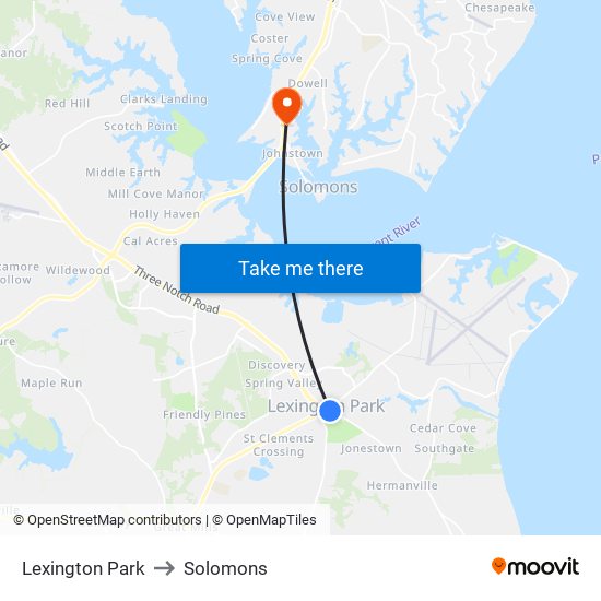 Lexington Park to Solomons map