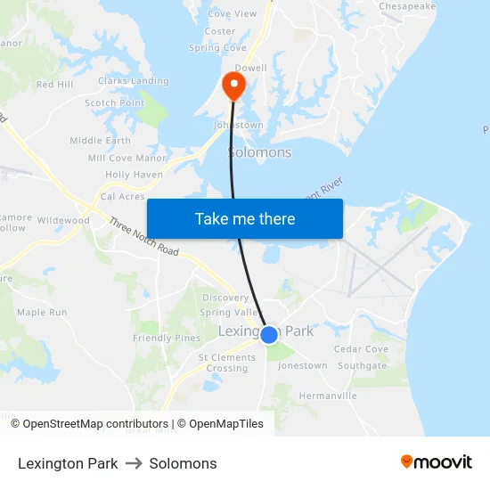 Lexington Park to Solomons map