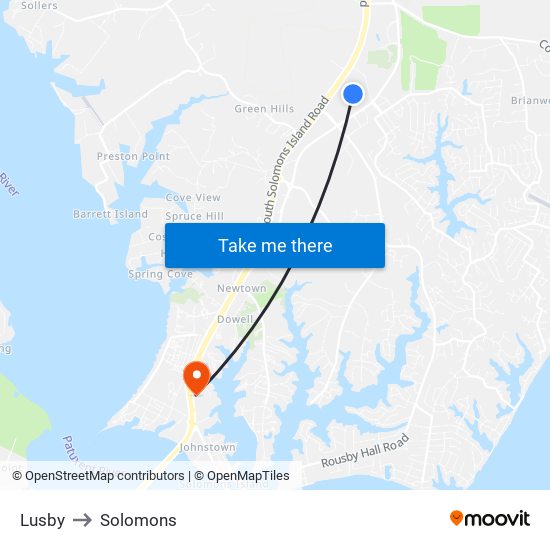 Lusby to Solomons map