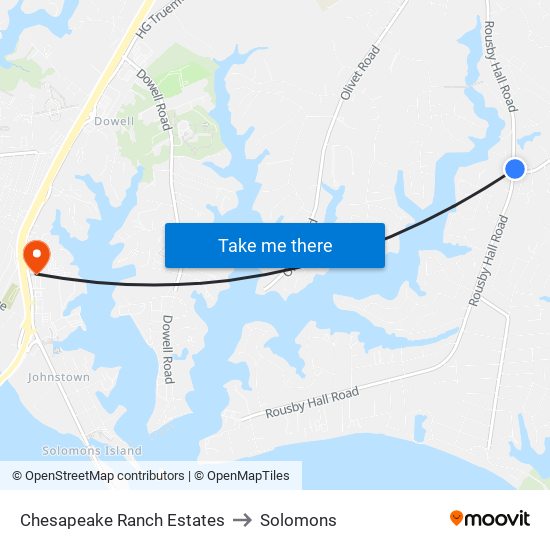 Chesapeake Ranch Estates to Solomons map