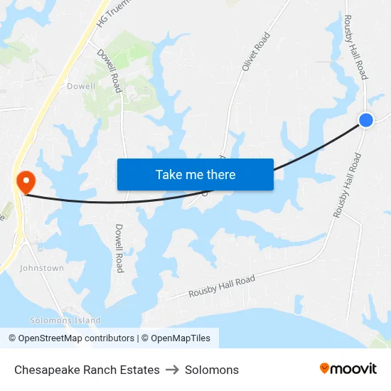 Chesapeake Ranch Estates to Solomons map