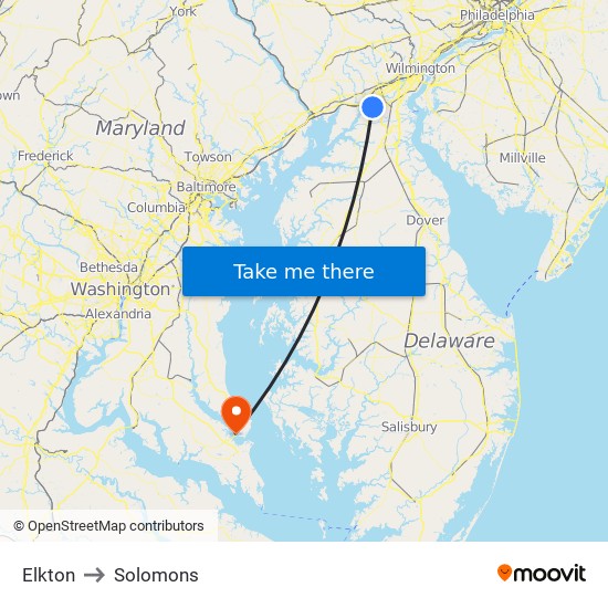 Elkton to Solomons map