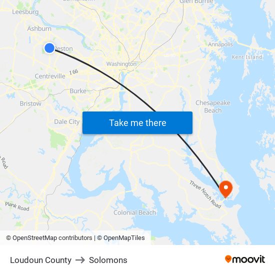 Loudoun County to Solomons map