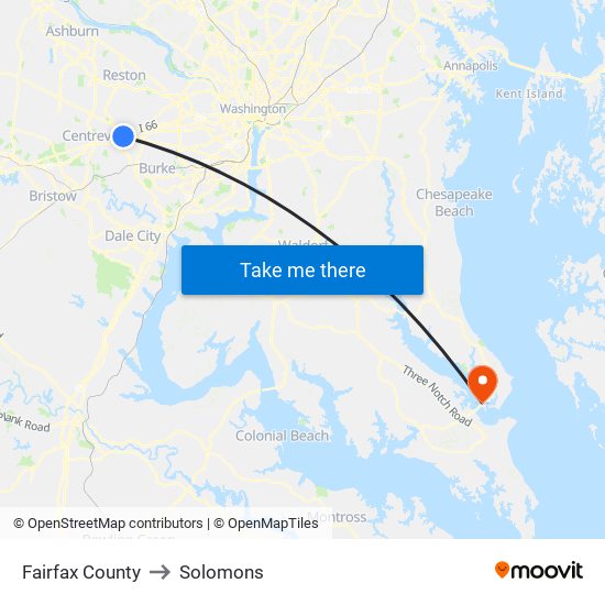 Fairfax County to Solomons map