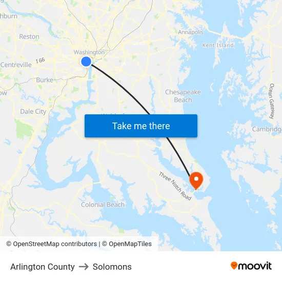 Arlington County to Solomons map