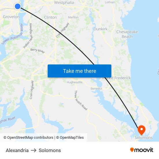 Alexandria to Solomons map