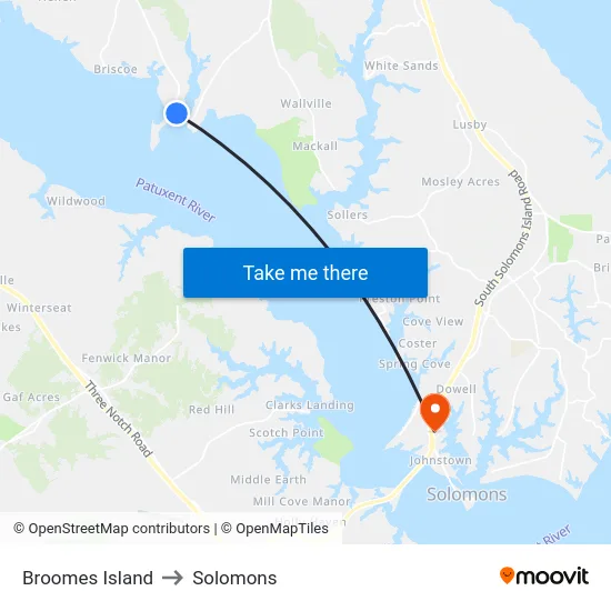 Broomes Island to Solomons map