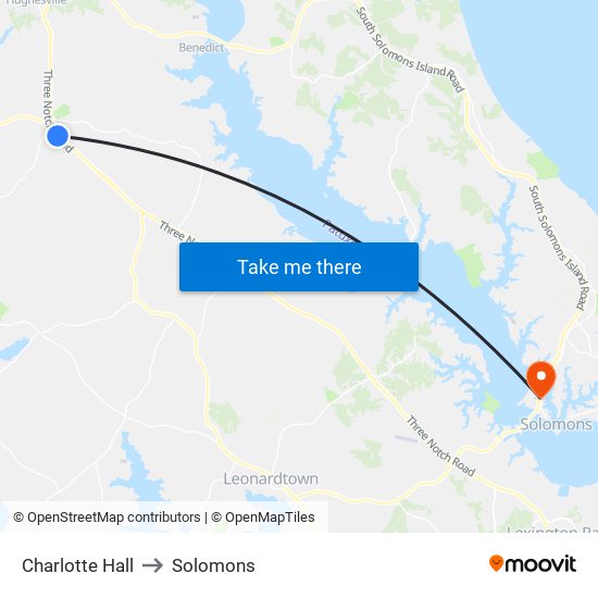 Charlotte Hall to Solomons map