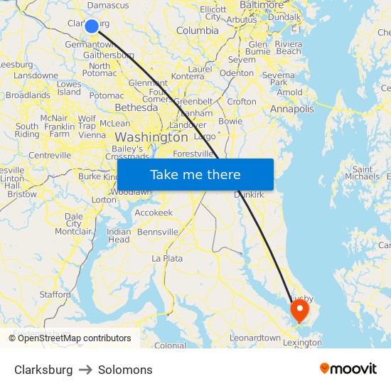 Clarksburg to Solomons map