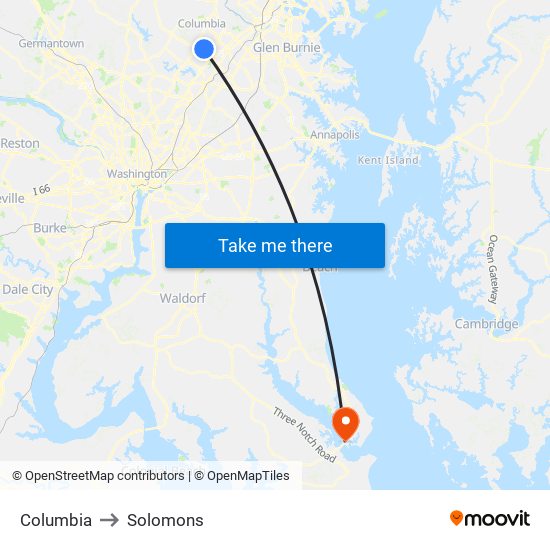 Columbia to Solomons map