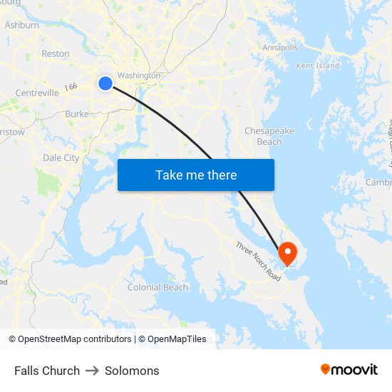 Falls Church to Solomons map