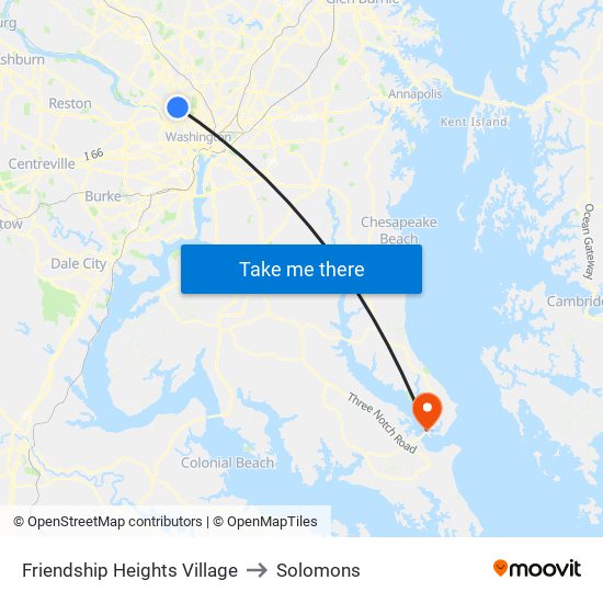 Friendship Heights Village to Solomons map