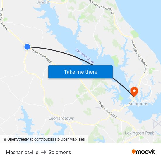 Mechanicsville to Solomons map