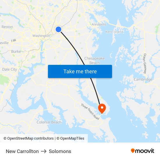 New Carrollton to Solomons map