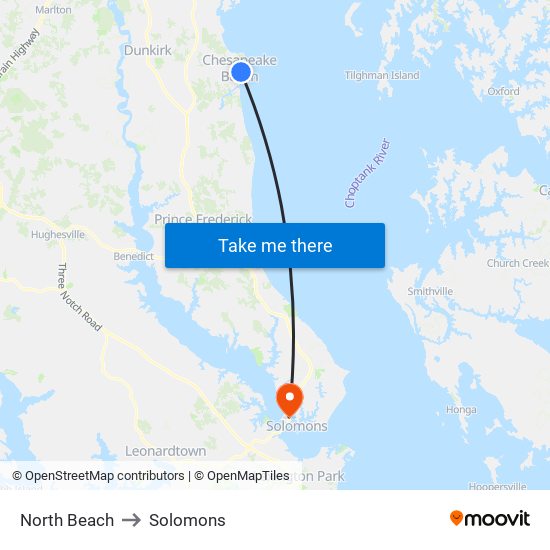 North Beach to Solomons map