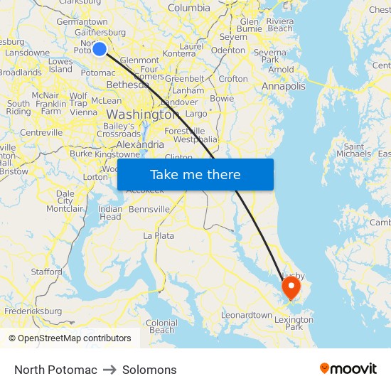 North Potomac to Solomons map