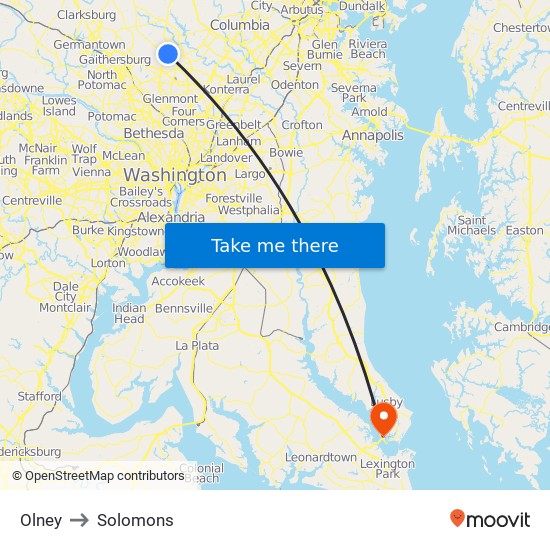 Olney to Solomons map