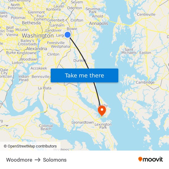 Woodmore to Solomons map