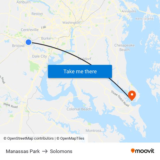 Manassas Park to Solomons map