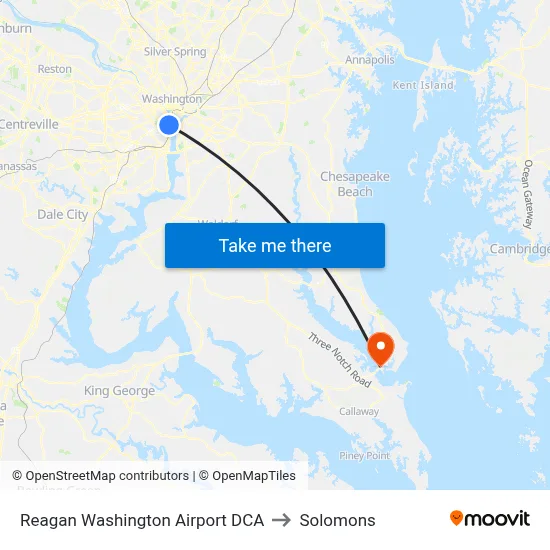 Reagan Washington Airport DCA to Solomons map