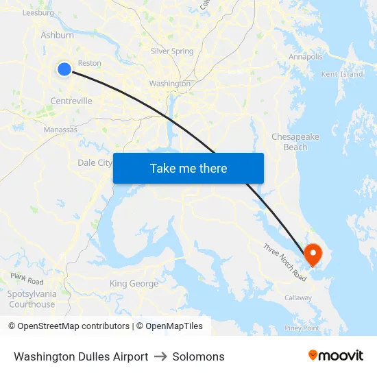 Washington Dulles Airport to Solomons map
