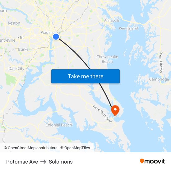 Potomac Ave to Solomons map