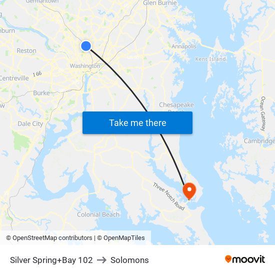 Silver Spring+Bay 102 to Solomons map