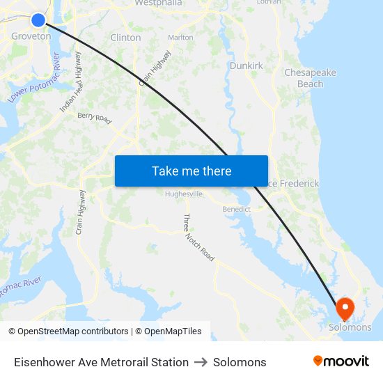 Eisenhower Ave Metrorail Station to Solomons map
