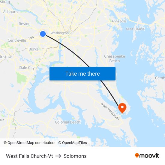 West Falls Church-Vt to Solomons map