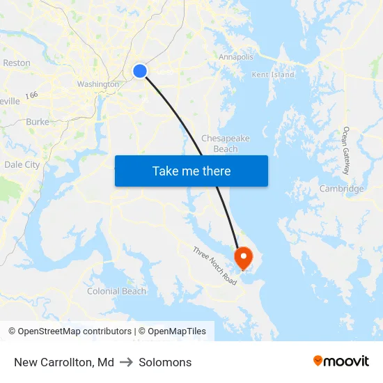 New Carrollton, Md to Solomons map