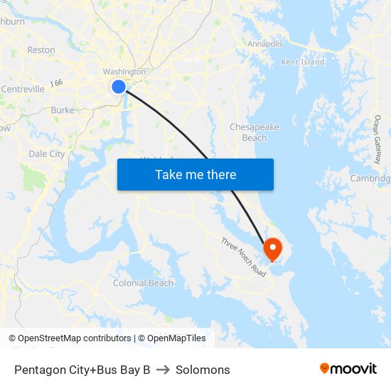 Pentagon City+Bus Bay B to Solomons map