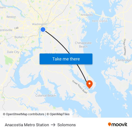 Anacostia Metro Station to Solomons map