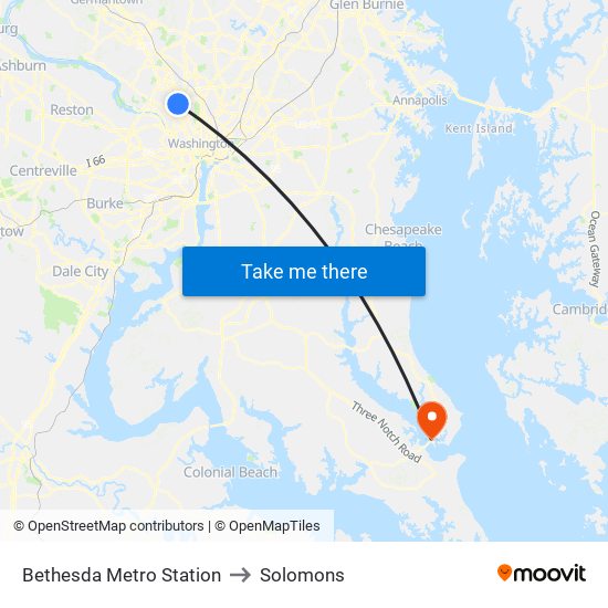 Bethesda Metro Station to Solomons map