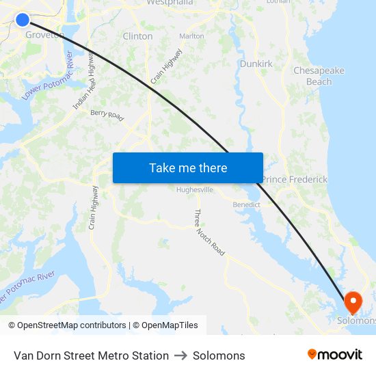 Van Dorn Street Metro Station to Solomons map