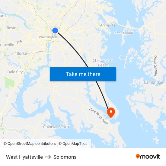 West Hyattsville to Solomons map