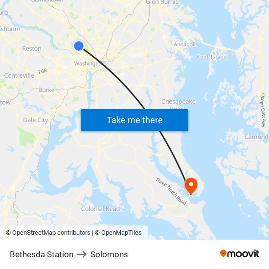 Bethesda Station to Solomons map