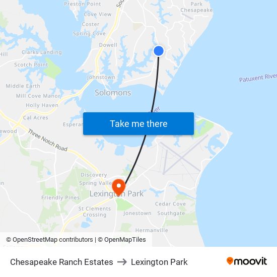 Chesapeake Ranch Estates to Lexington Park map