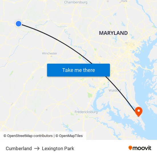 Cumberland to Lexington Park map