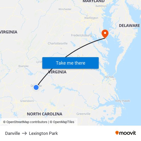 Danville to Lexington Park map